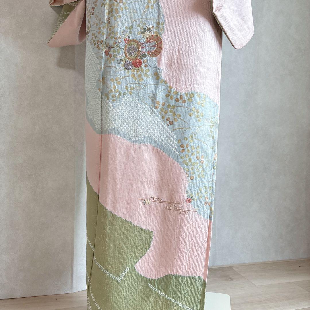訪問着　フルセット　着物　正絹　入学式　手刺繍　絞り　紗綾形地紋　そよ風　G6