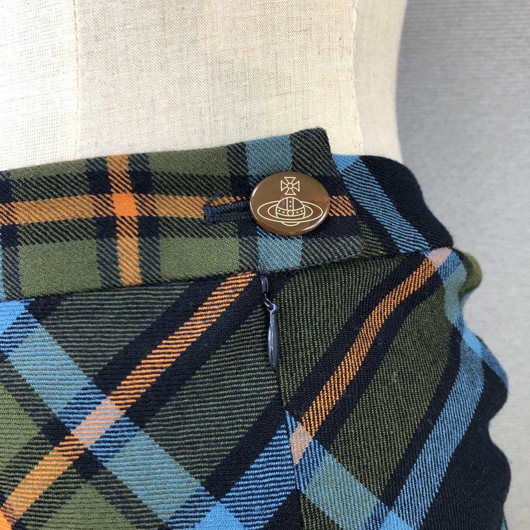 楽一番 Vivienne Westwood チェック柄 ウール 変形ミニスカート