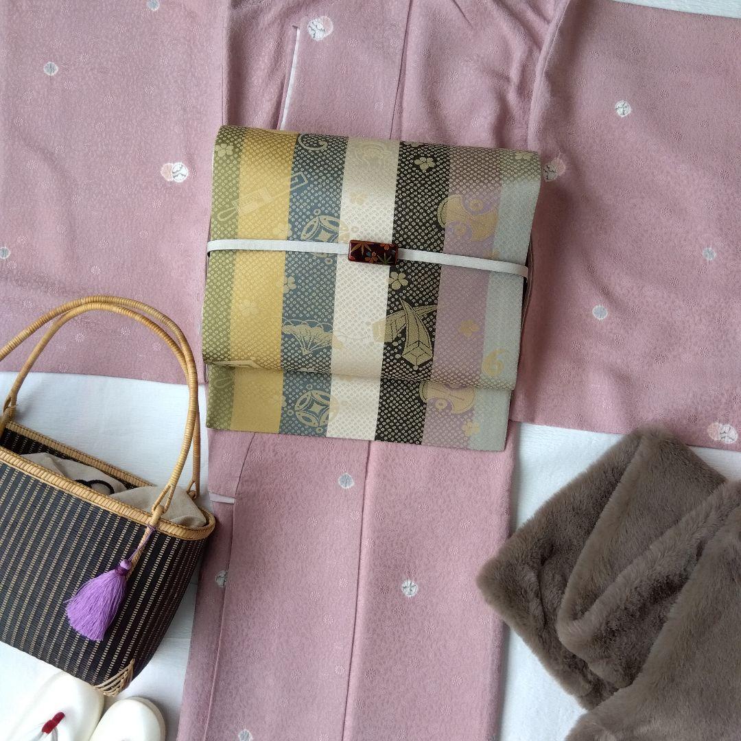 ◆美品◆袋帯 粋縞 宝尽し モダン 全通柄 正絹 小紋 紬 観劇 ランチ女子会