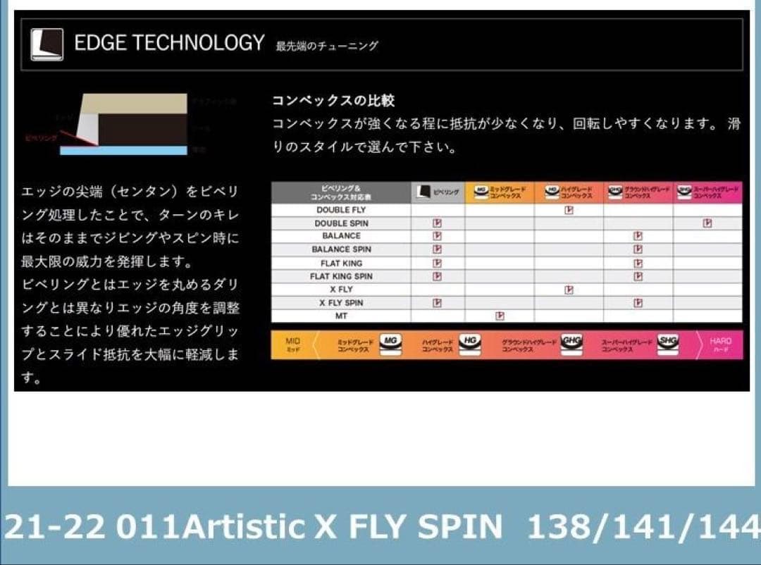 011Artistic X FLY SPIN 138 スノーボード　21-22