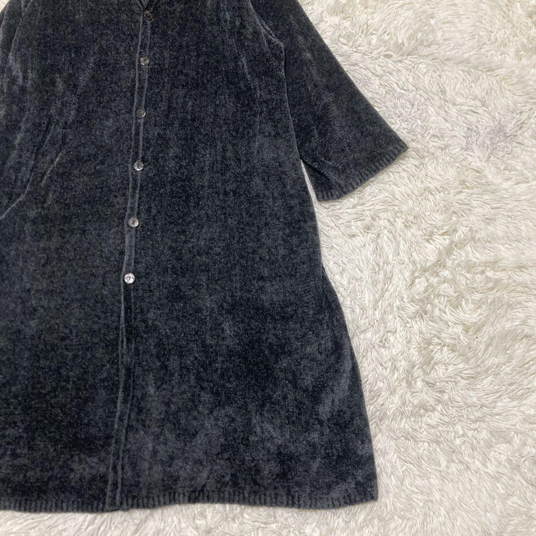 美品✨ヨーガンレール　 シルク100%　モールニット　ロングコート　XL相当　黒