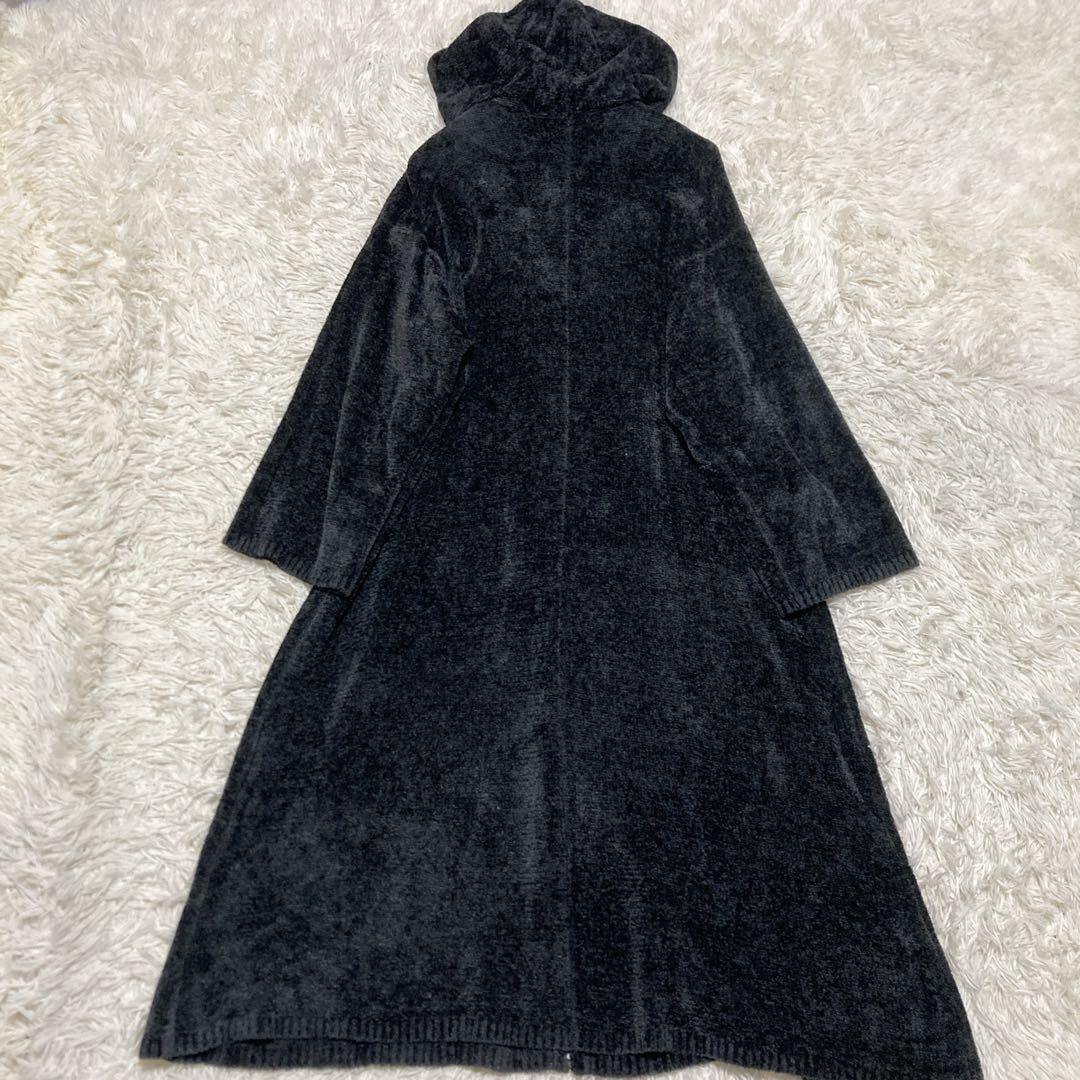 美品✨ヨーガンレール　 シルク100%　モールニット　ロングコート　XL相当　黒