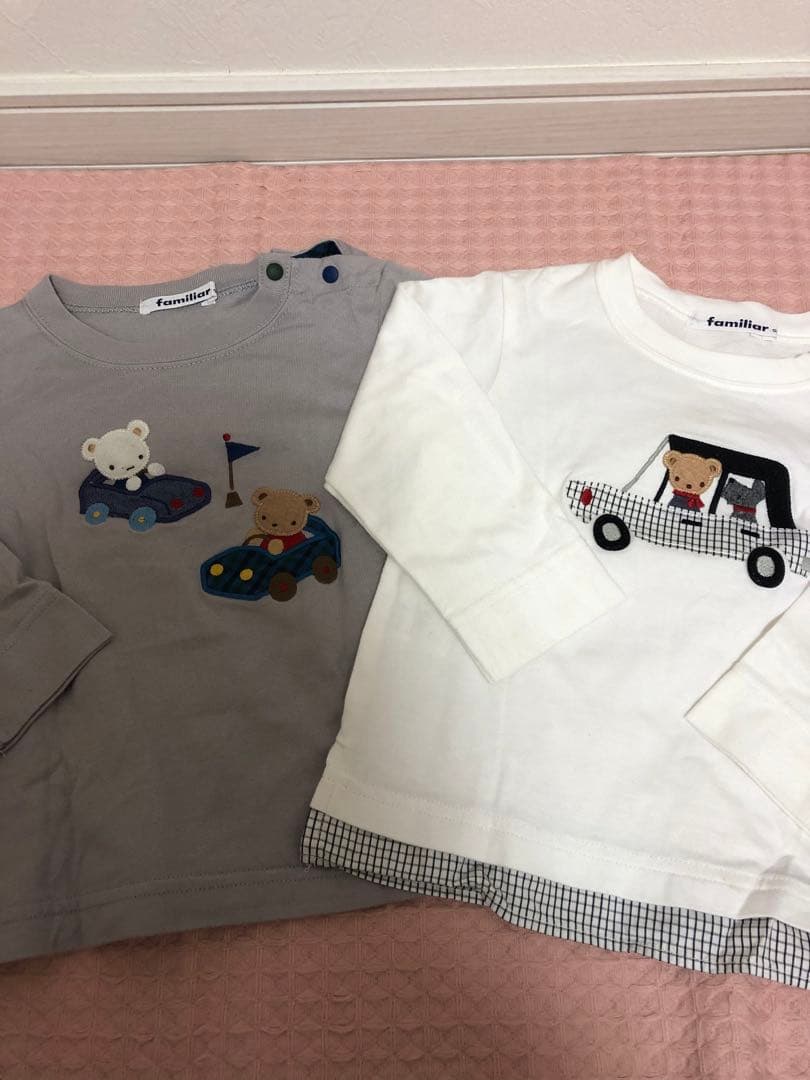 familiar クマと車の長袖Tシャツ2枚セット 90cm