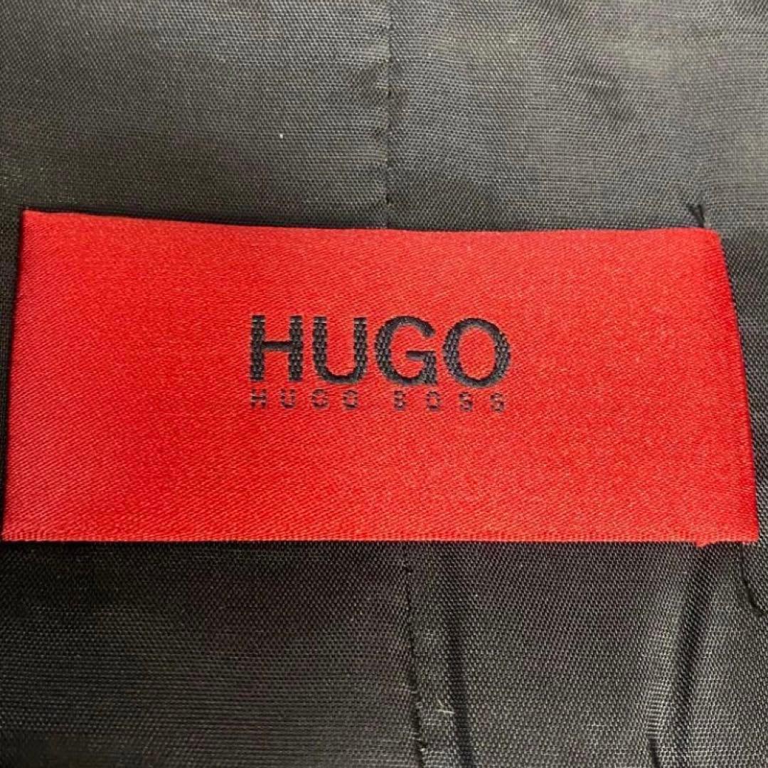 ❤️ヒューゴボス　チェスターコートL相当ヘリンボーン上品ネイビー定価約11万暖かい