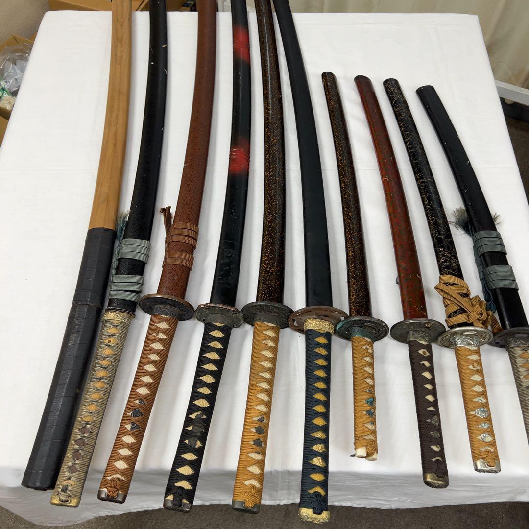 【傷あり】模造刀 10本 まとめ 透かし鍔 太刀 鍔太刀 脇差 白鞘 昇龍 彫り
