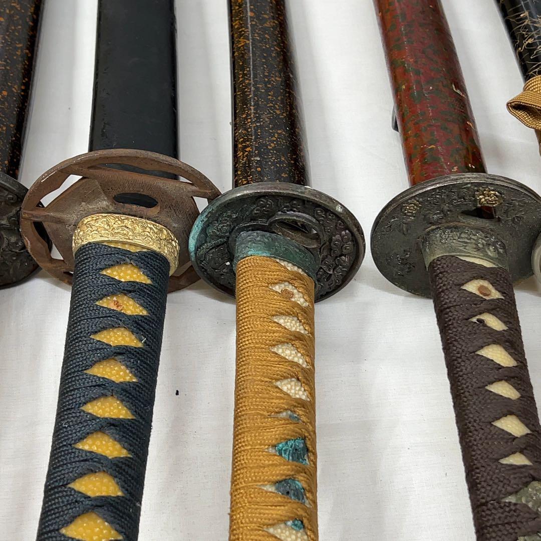【傷あり】模造刀 10本 まとめ 透かし鍔 太刀 鍔太刀 脇差 白鞘 昇龍 彫り
