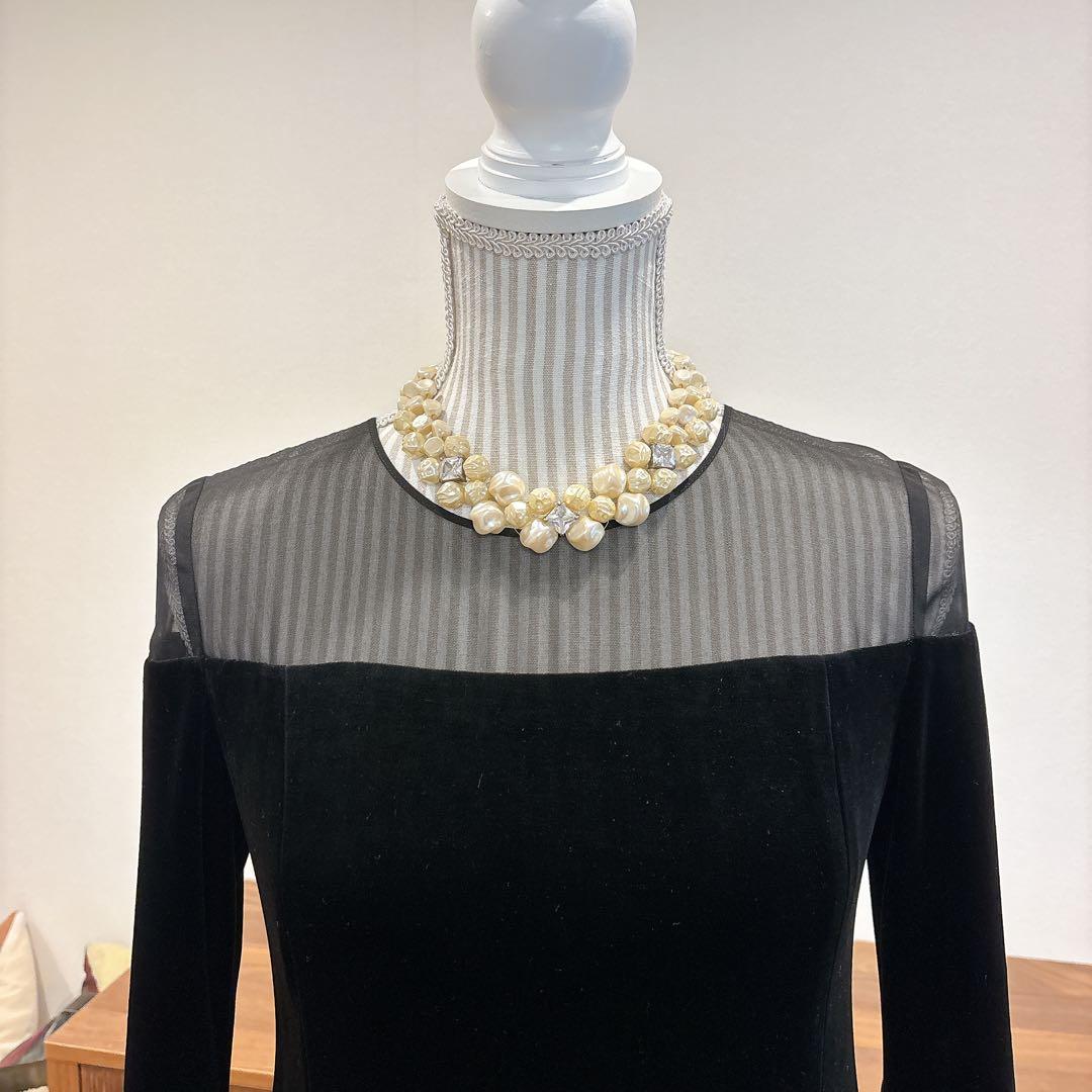 フォクシーニューヨーク　ベロアノアールシースルーブラックワンピース38