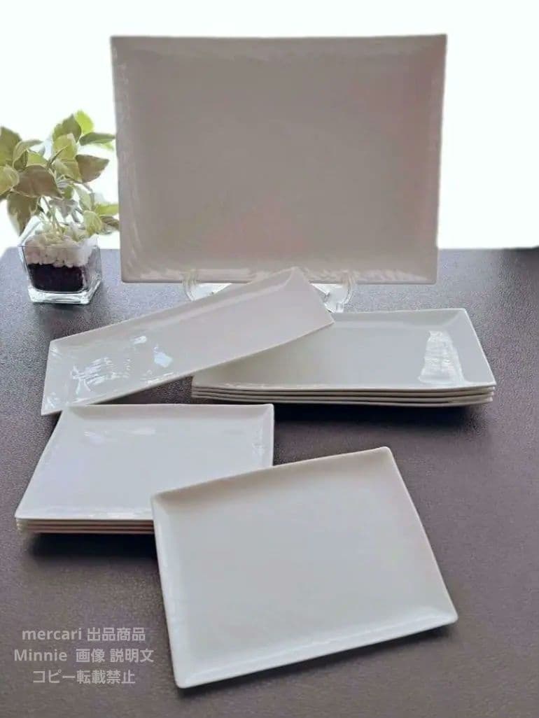 橘吉★たち吉★『白磁木目』長角皿セット★大皿・焼物皿・銘々皿★11pcs★未使用