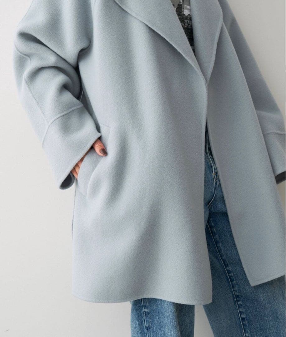 Spick and span 110sリバーポンチョ風コート　ブルー