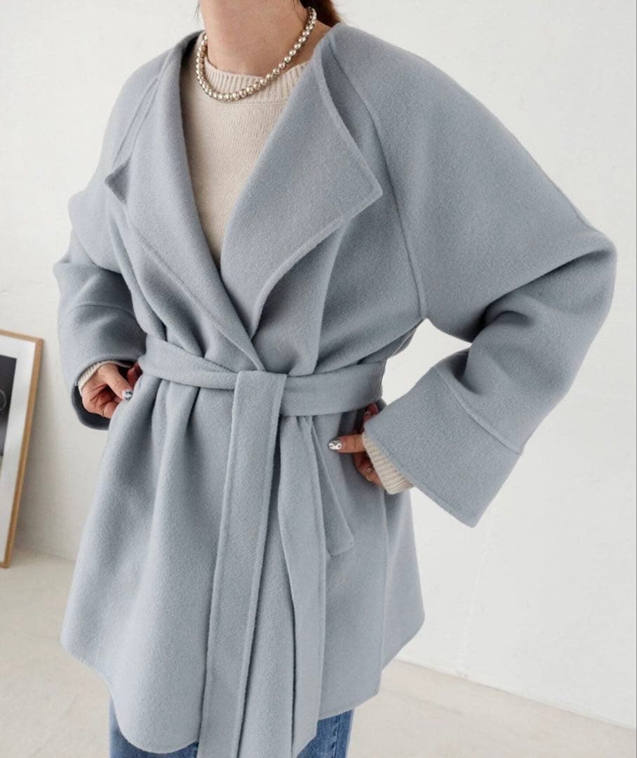 Spick and span 110sリバーポンチョ風コート　ブルー