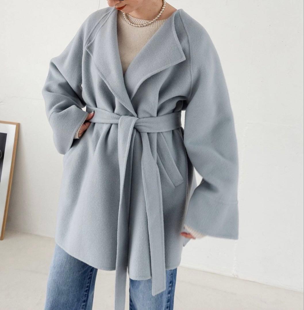 Spick and span 110sリバーポンチョ風コート　ブルー