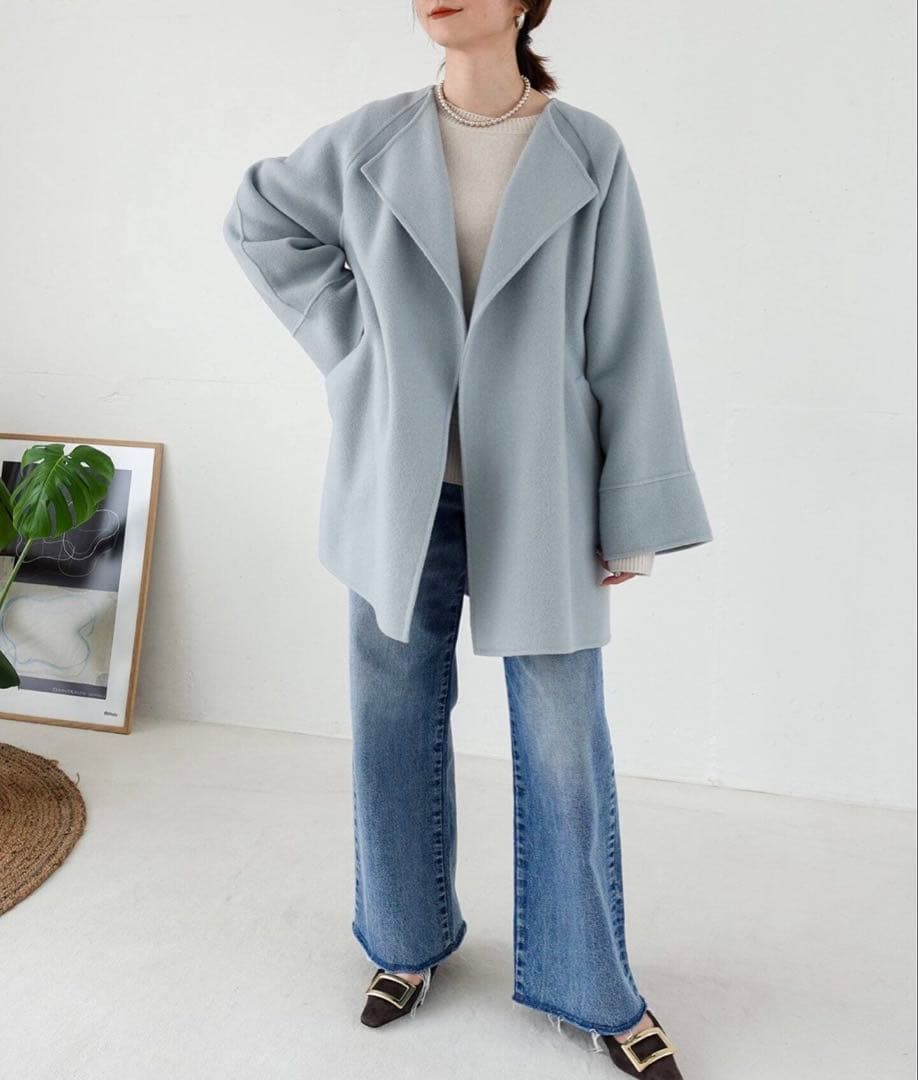 Spick and span 110sリバーポンチョ風コート　ブルー