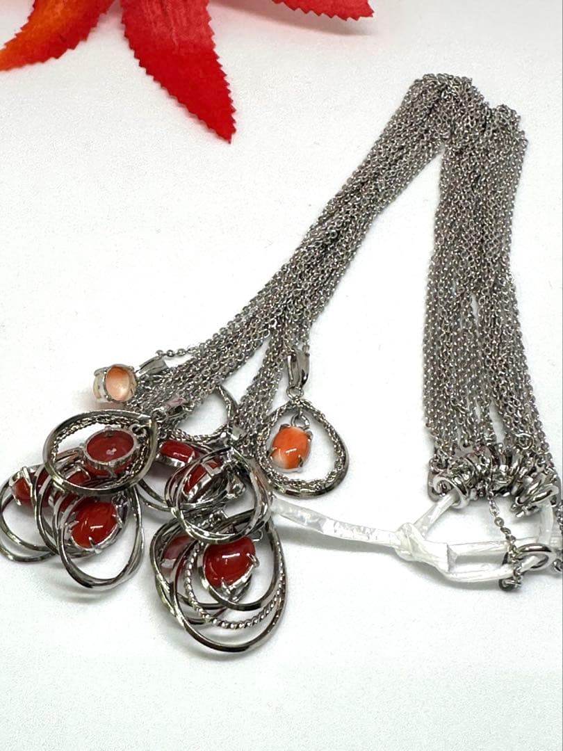 在庫処分　天然珊瑚付きペンダント　10個　チェーン付きまとめ売り