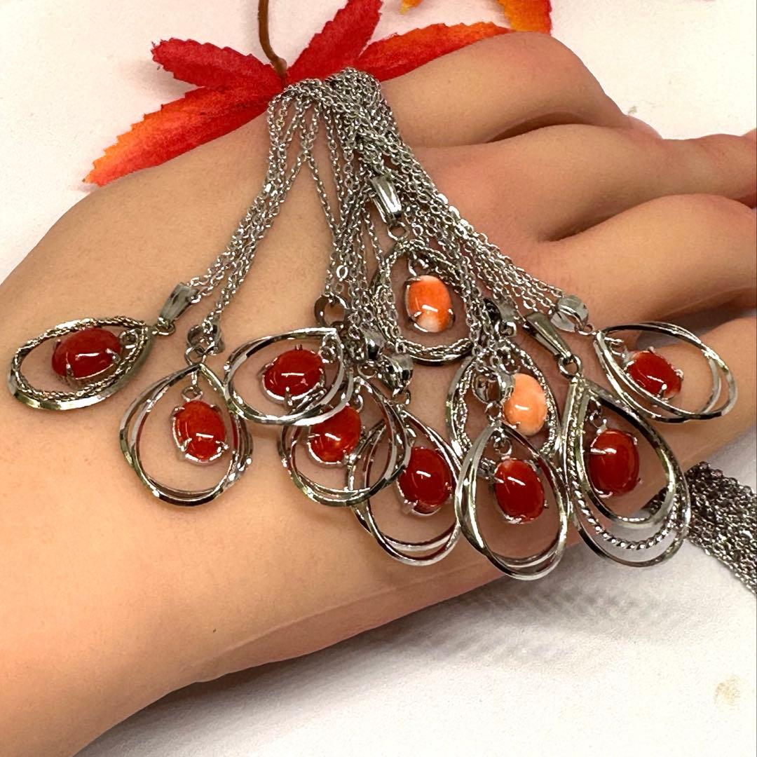 在庫処分　天然珊瑚付きペンダント　10個　チェーン付きまとめ売り