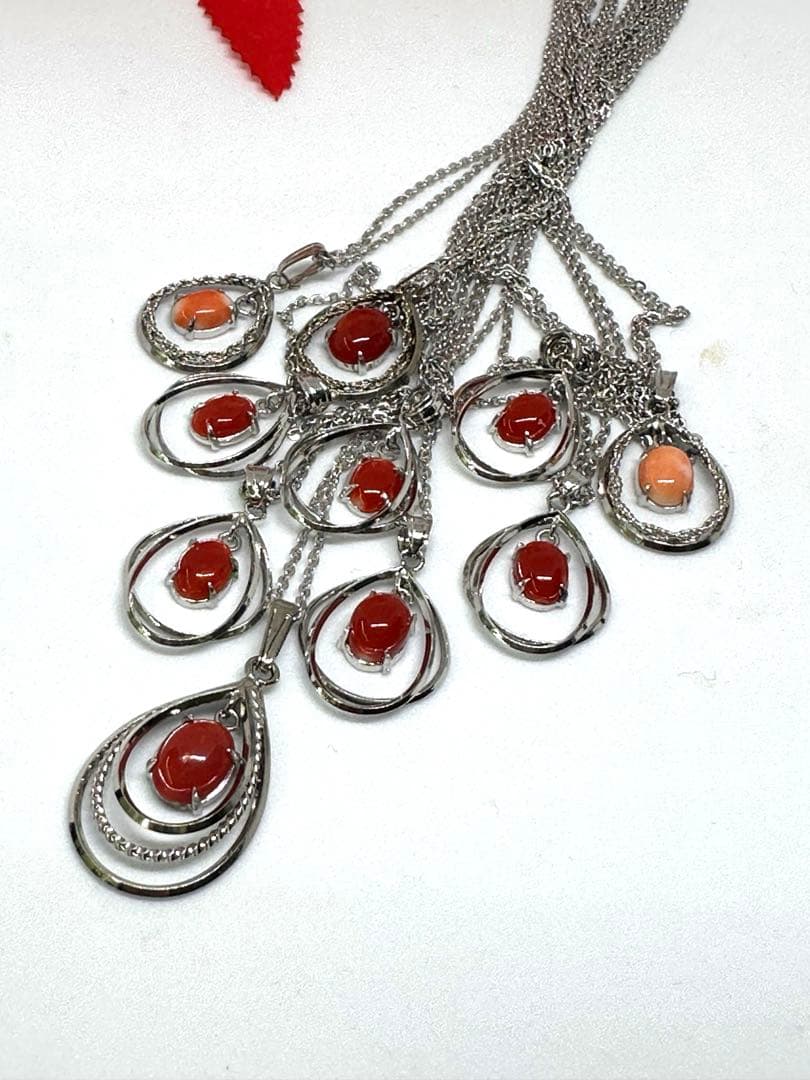 在庫処分　天然珊瑚付きペンダント　10個　チェーン付きまとめ売り