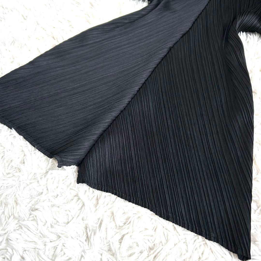 【美品】プリーツプリーズ バウンスチュニック ワンピース 斜めプリーツ 黒 3