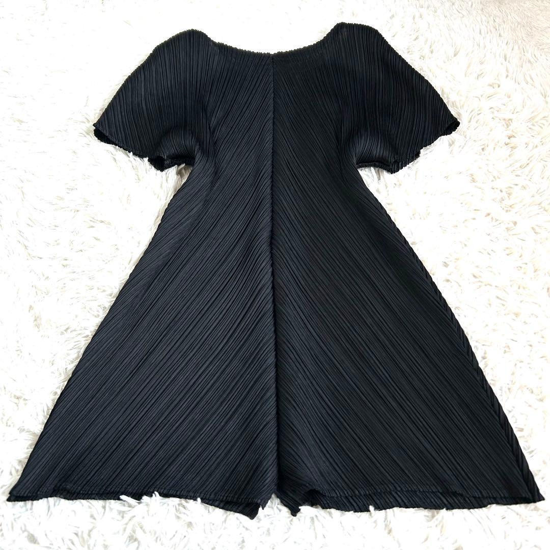 【美品】プリーツプリーズ バウンスチュニック ワンピース 斜めプリーツ 黒 3