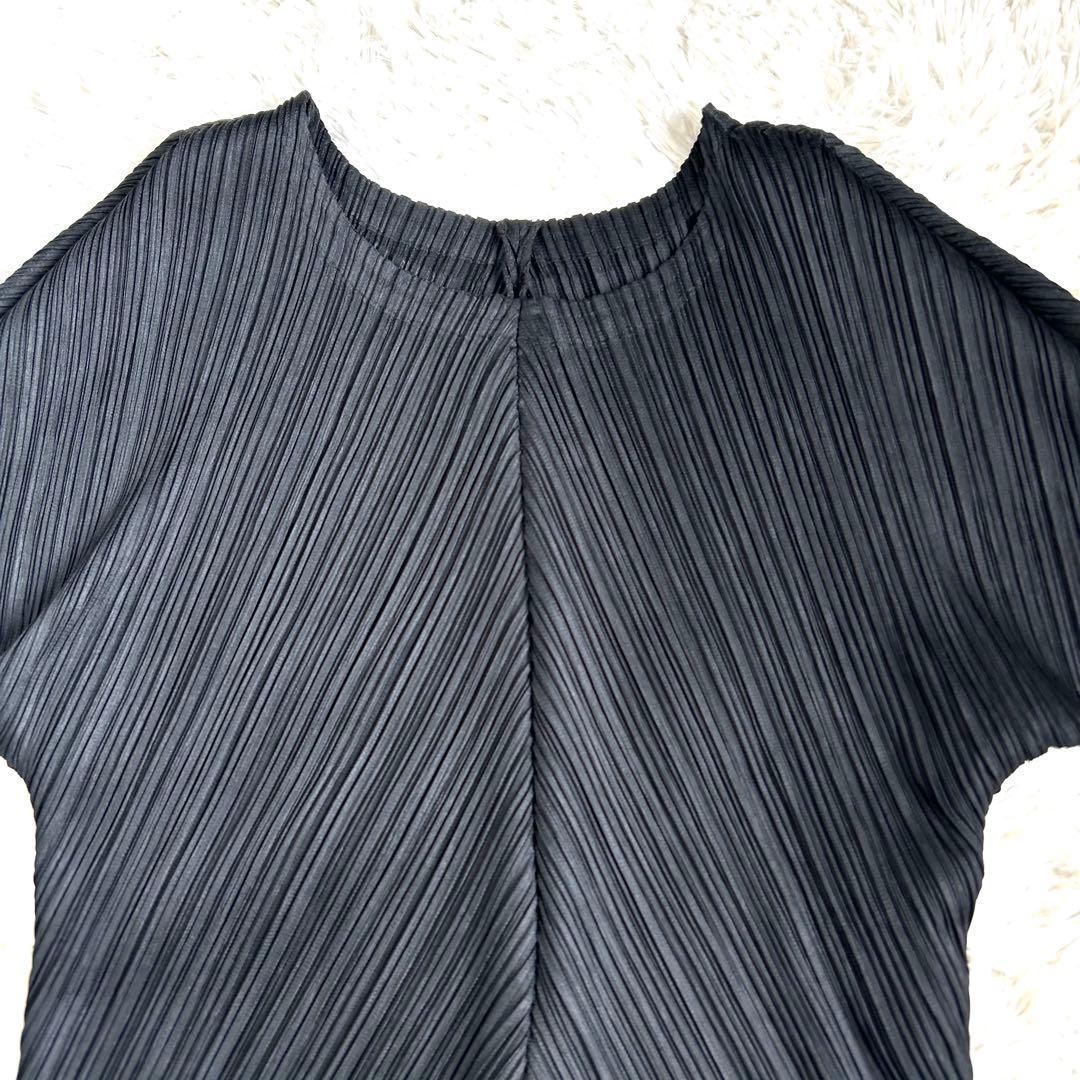 【美品】プリーツプリーズ バウンスチュニック ワンピース 斜めプリーツ 黒 3