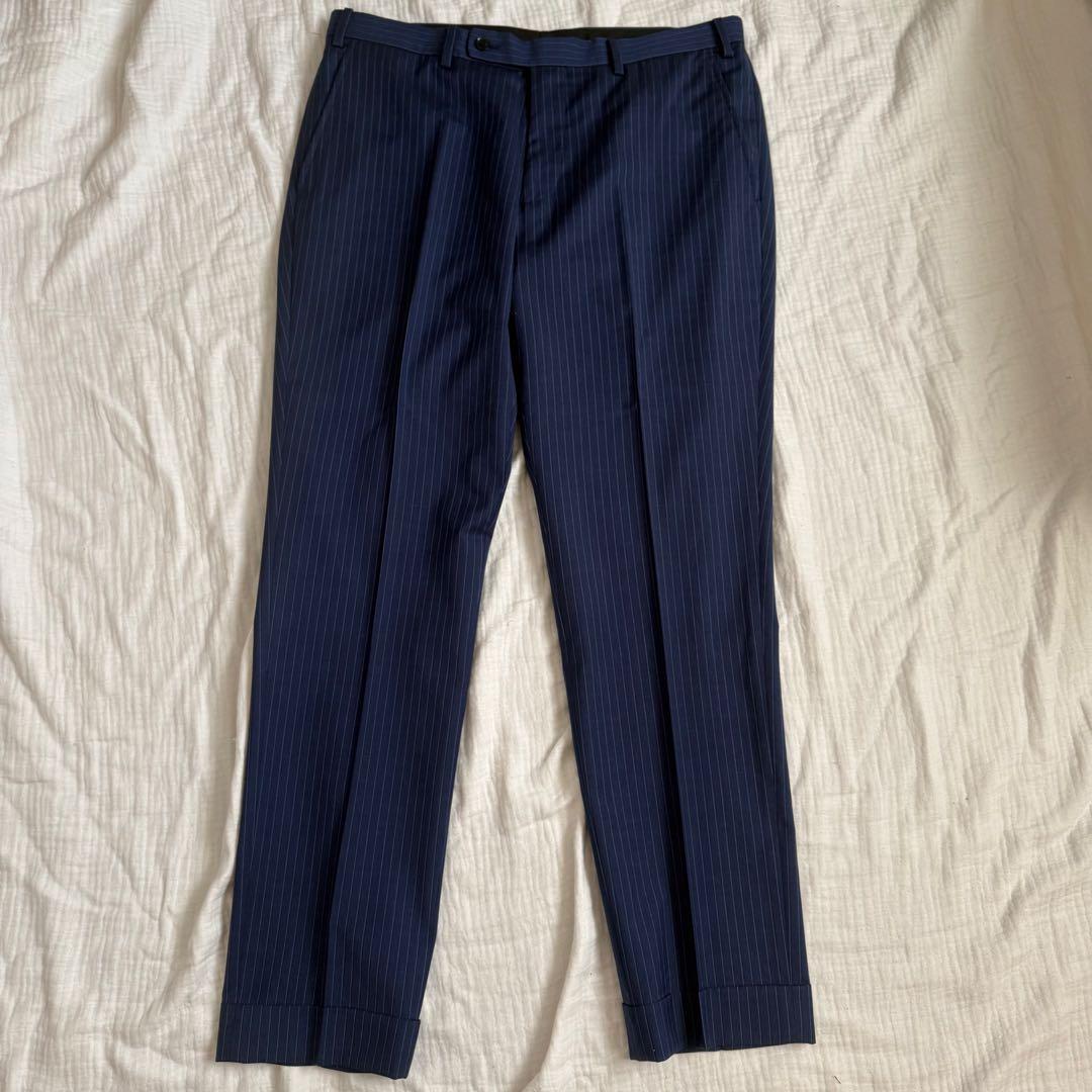 美品☆SIMPLICITEロロピアーナ/ネイビー ストライプ ビジネススーツXL
