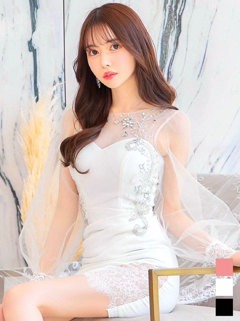 シースルービジューレース♡キャバドレス ミニドレス ジュエルズ ローブドフルール