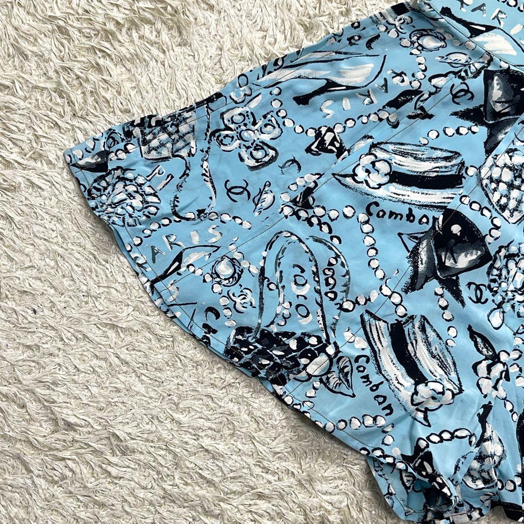 美品　シャネル　ココマーク　シルク100%　ショートパンツ　ジュエリー柄　パール