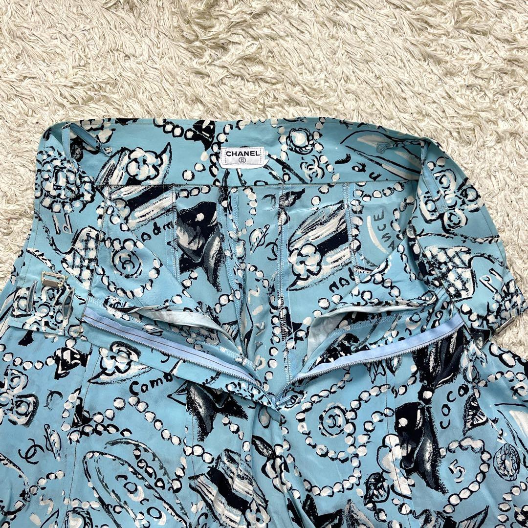 美品　シャネル　ココマーク　シルク100%　ショートパンツ　ジュエリー柄　パール