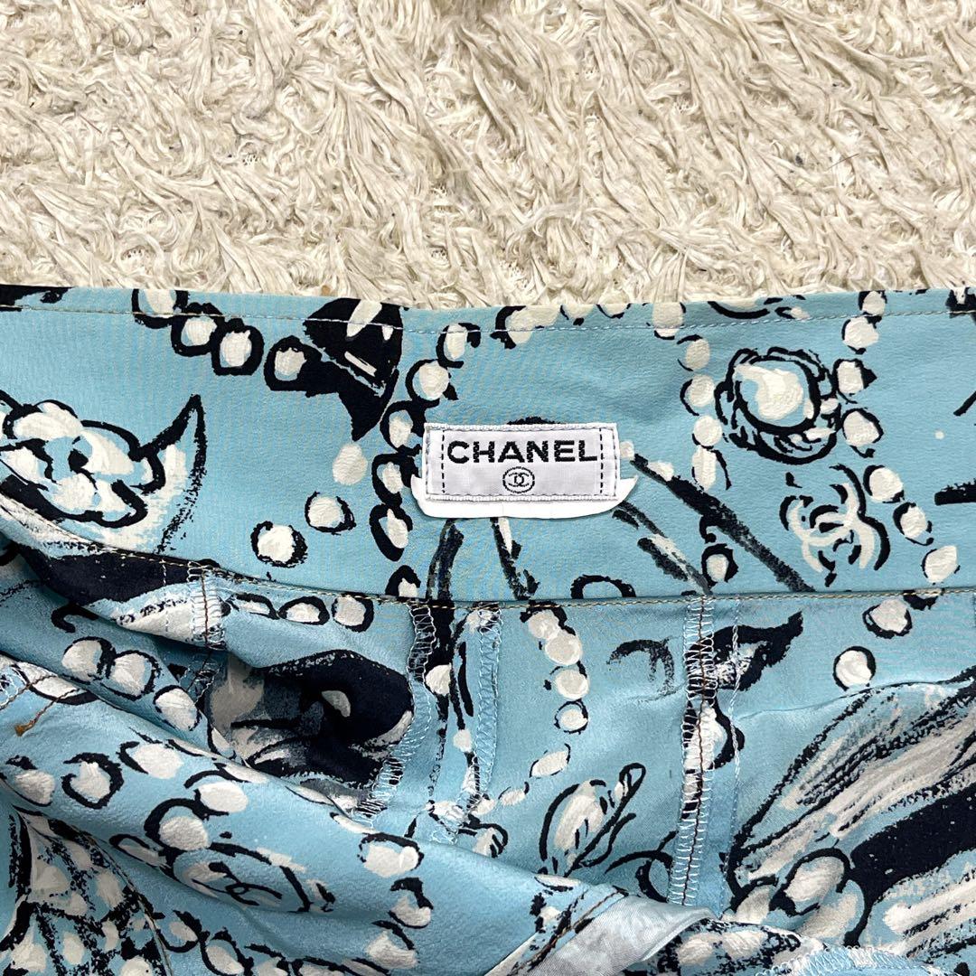 美品　シャネル　ココマーク　シルク100%　ショートパンツ　ジュエリー柄　パール