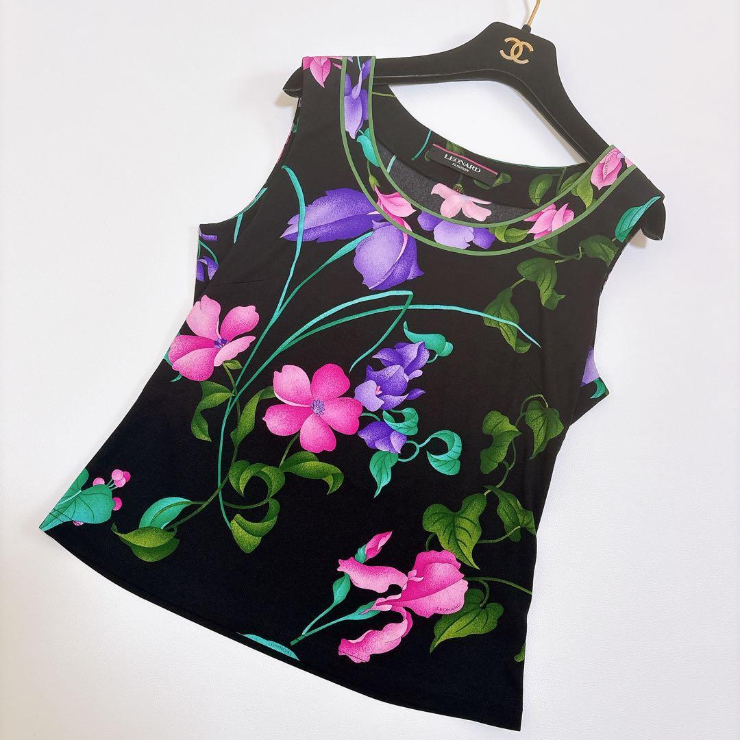 極美品☆LEONARD 胡蝶蘭 カットソー タンクトップ カンカン トリム