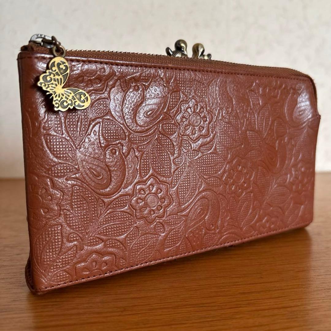 つむぎ◆ANNA SUI◆定価25300円 「ハミング」がま口長財布 牛革