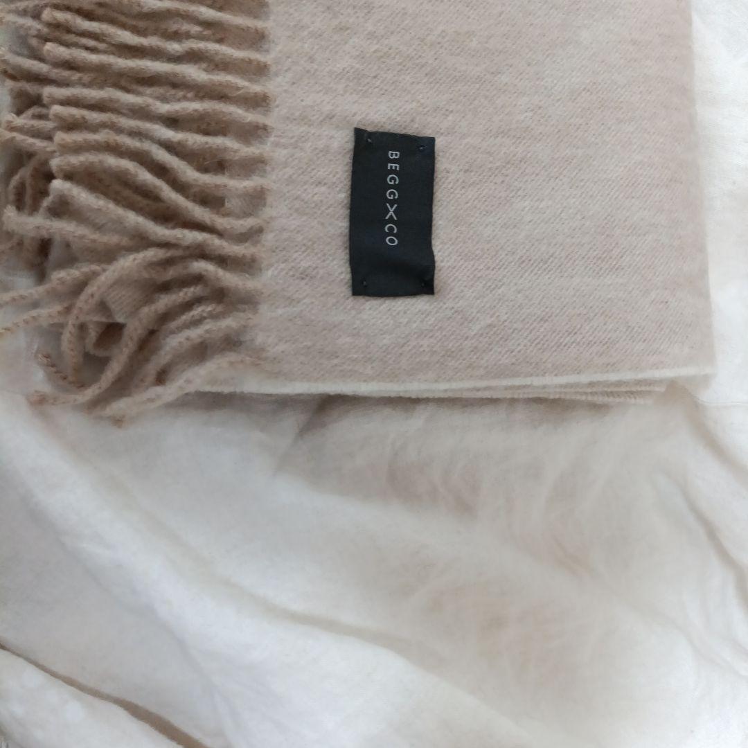 BEGG×CO ベージュ カシミヤ100%大判マフラー