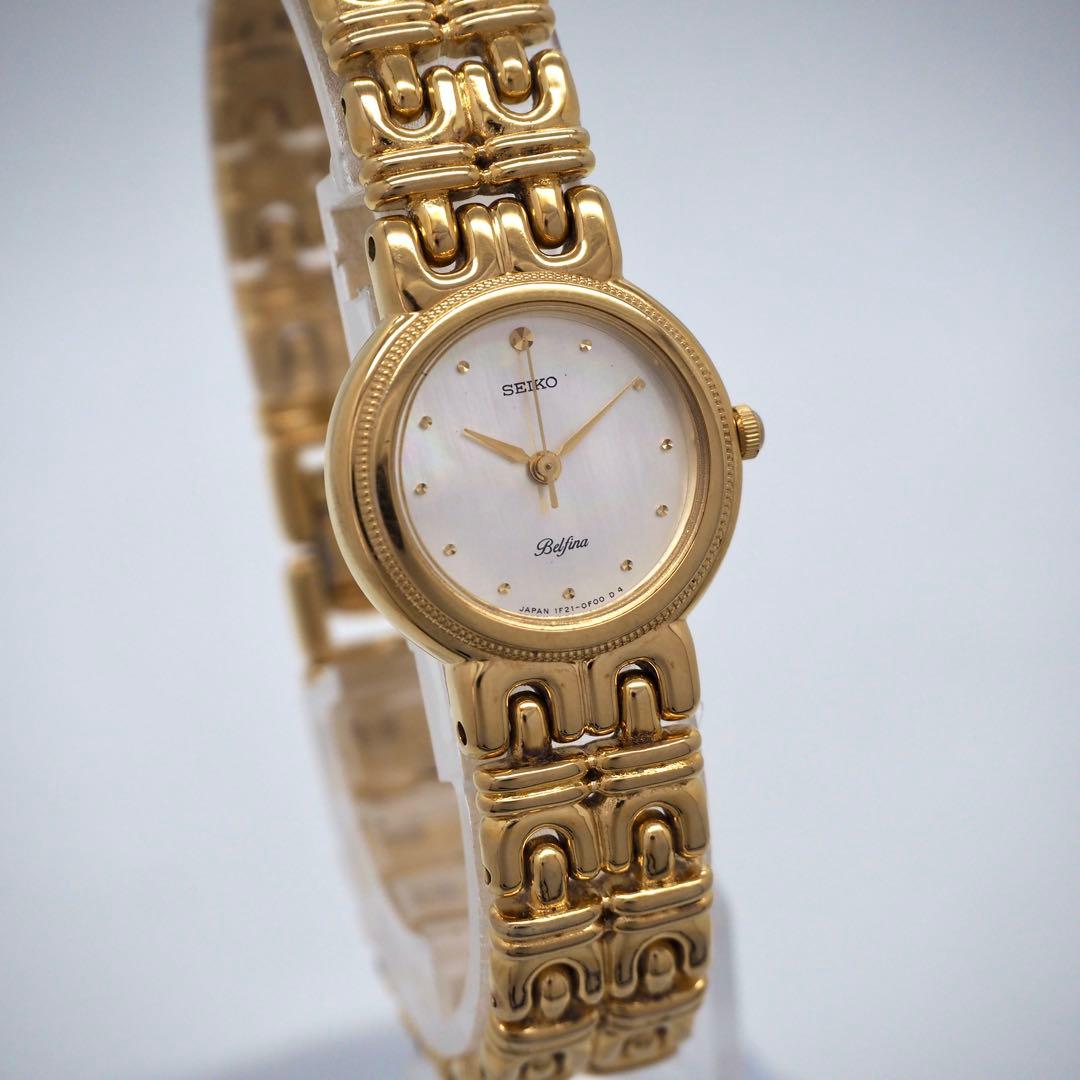 573 稼働【美品】SEIKO レディース 時計 ゴールド　ベルフィーナ　丸型