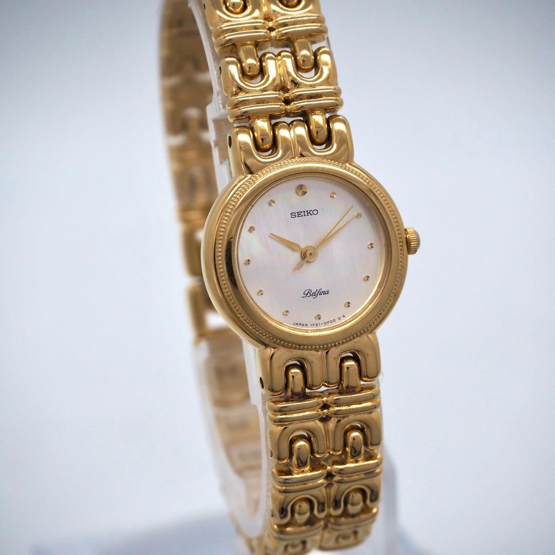 573 稼働【美品】SEIKO レディース 時計 ゴールド　ベルフィーナ　丸型