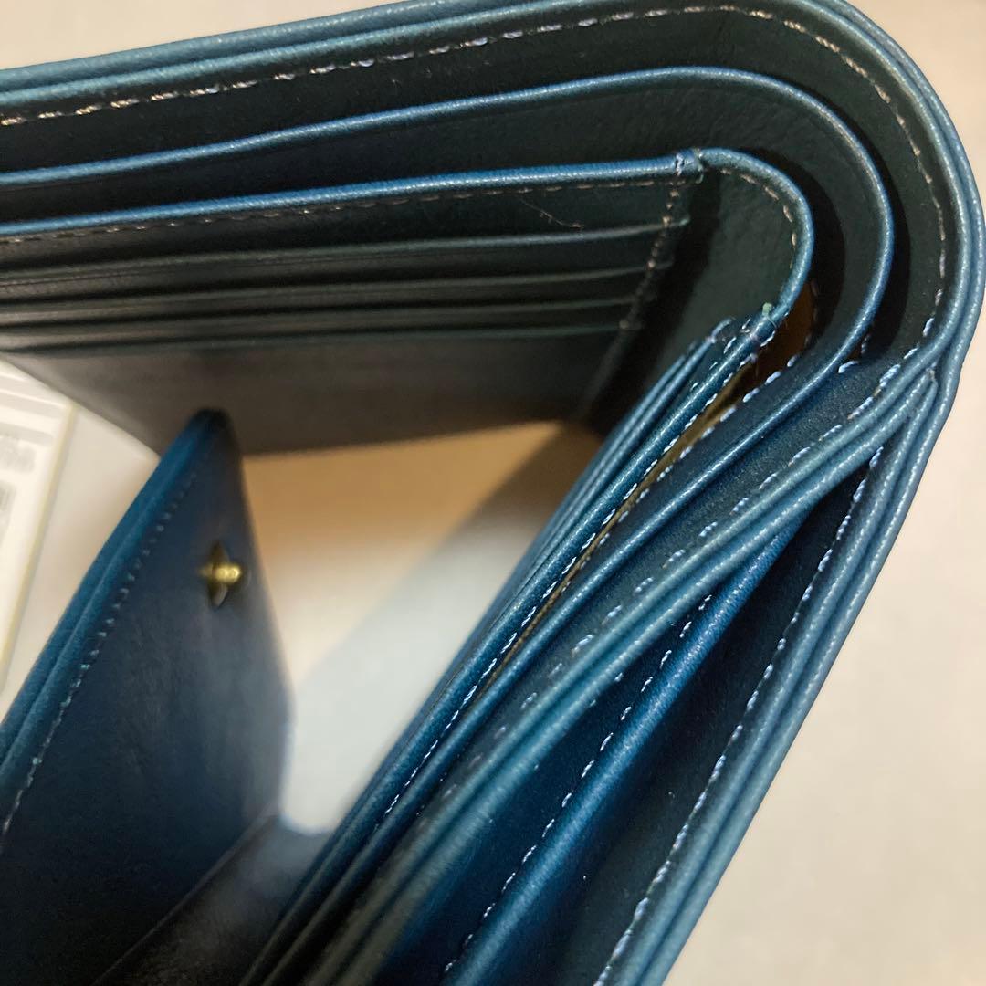 ネイビー レザー 折り財布 Kissora