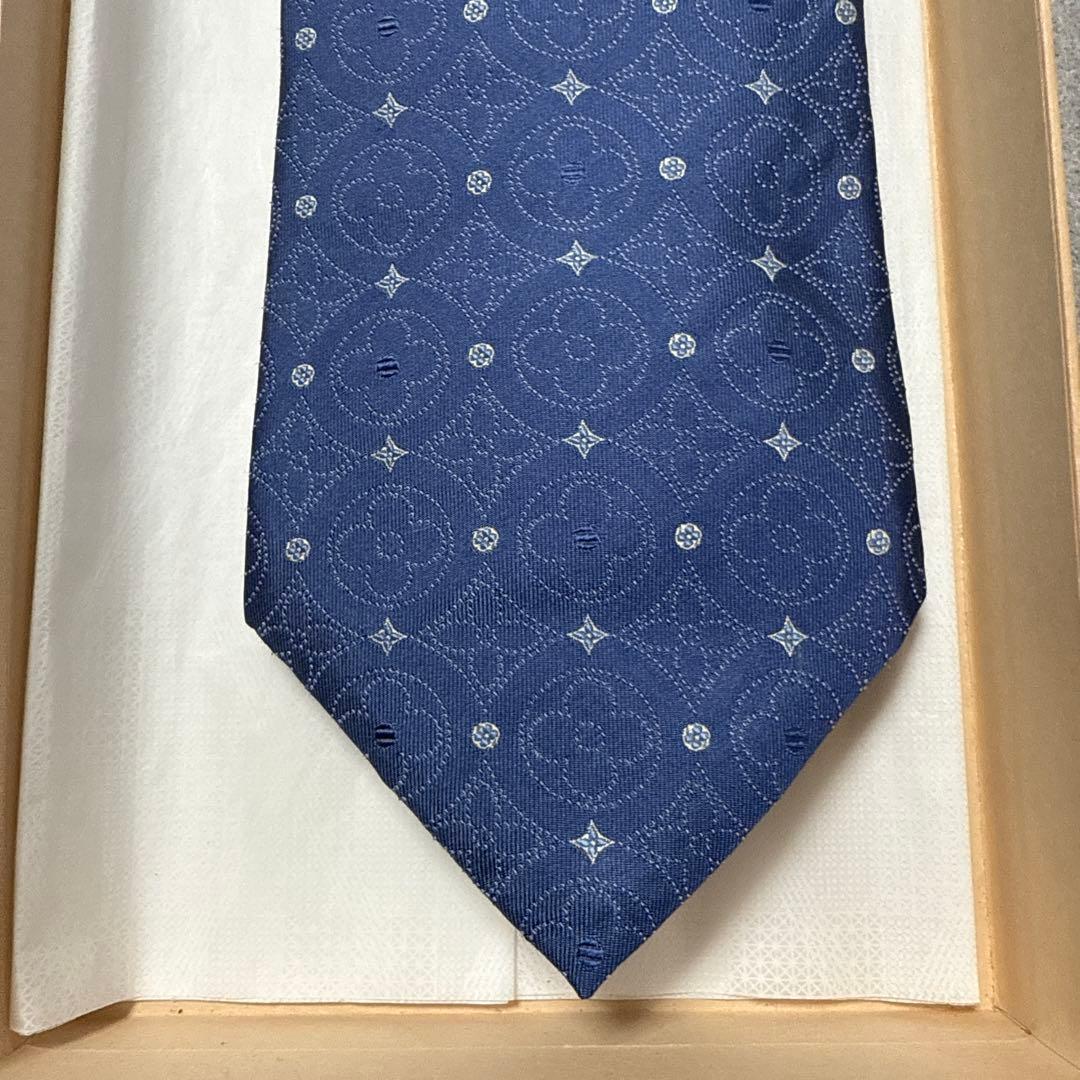 ルイ・ヴィトン　ネクタイ　青紺　モノグラム　シルクジャガード
