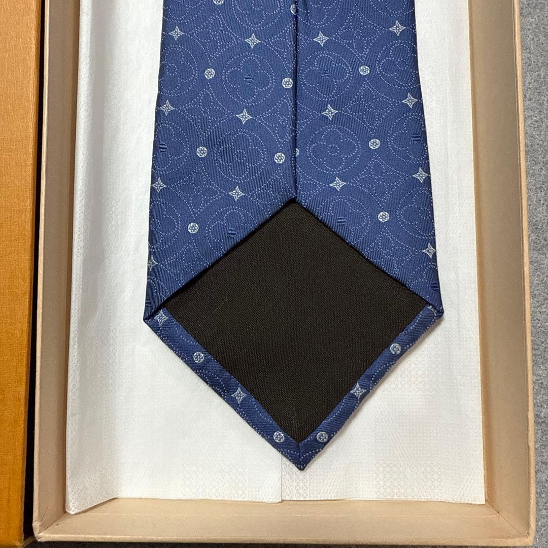 ルイ・ヴィトン　ネクタイ　青紺　モノグラム　シルクジャガード