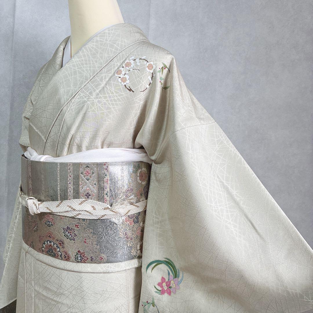 付け下げ　フルセット　着物　正絹　花丸文様　訪問着　上品可憐　共布有り　J4