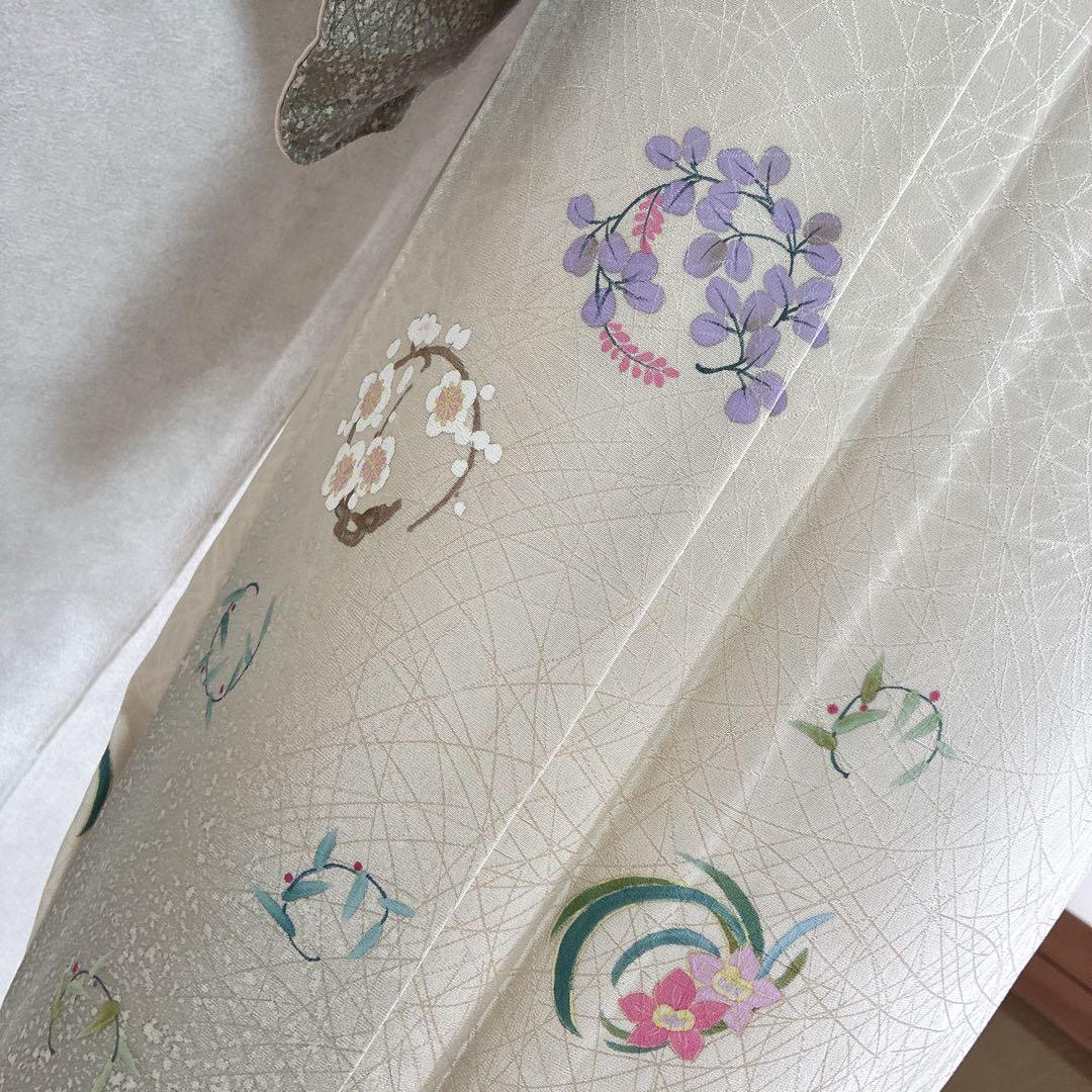 付け下げ　フルセット　着物　正絹　花丸文様　訪問着　上品可憐　共布有り　J4