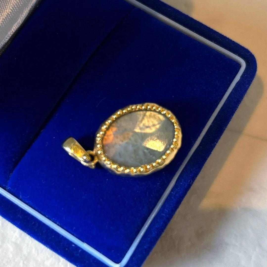 一点物 英国ヨーロッパ ミル打ち オーバルラブラドライト ネックレス トップ