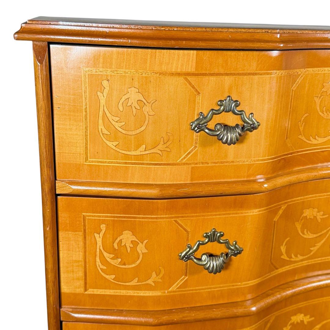 HR829 【曲線シャビー】イタリア 5段チェスト 丸脚 象嵌細工