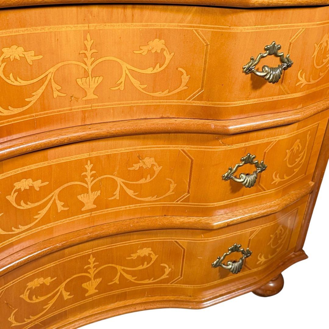 HR829 【曲線シャビー】イタリア 5段チェスト 丸脚 象嵌細工