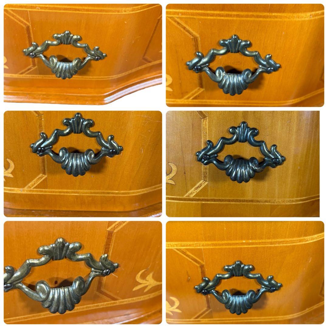 HR829 【曲線シャビー】イタリア 5段チェスト 丸脚 象嵌細工