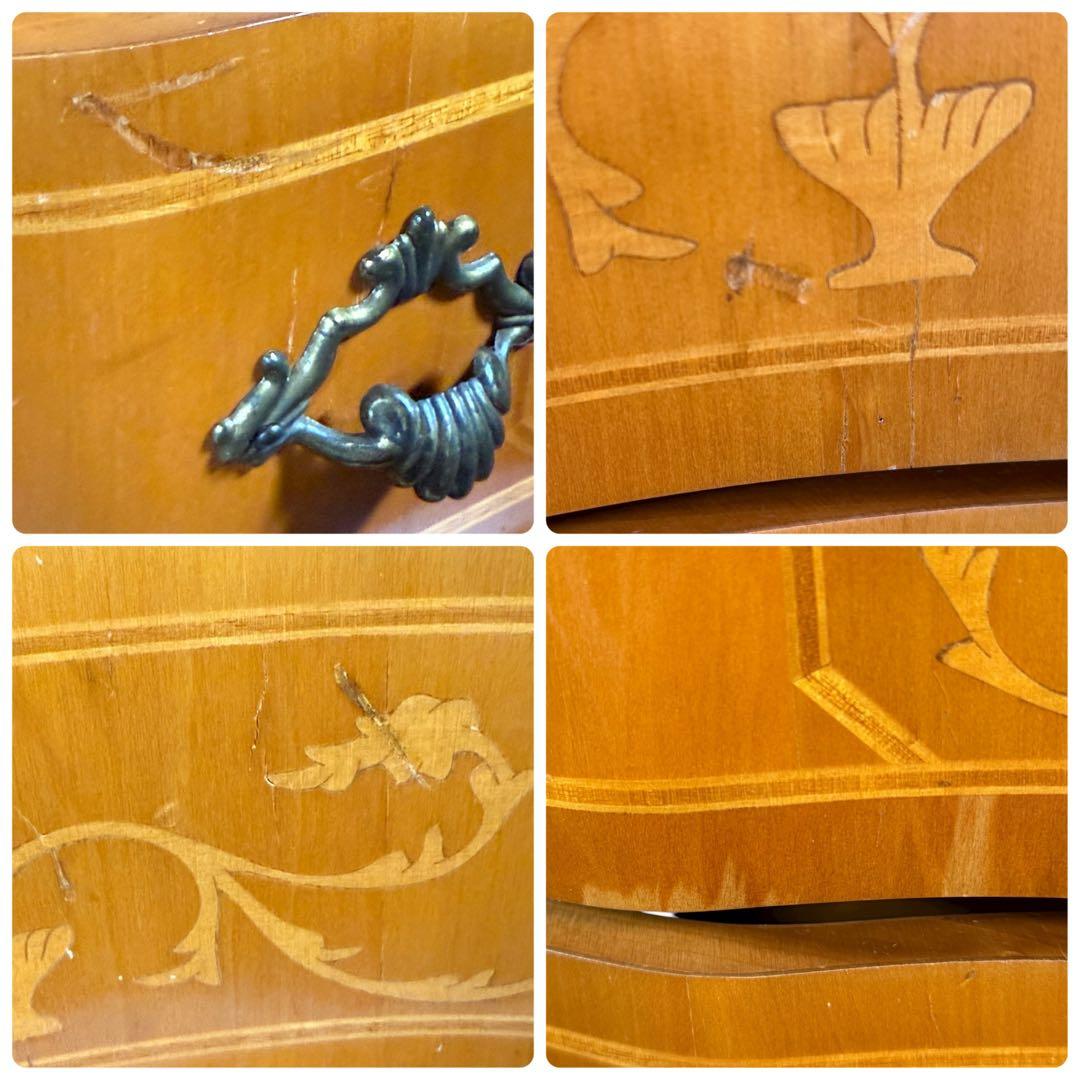 HR829 【曲線シャビー】イタリア 5段チェスト 丸脚 象嵌細工