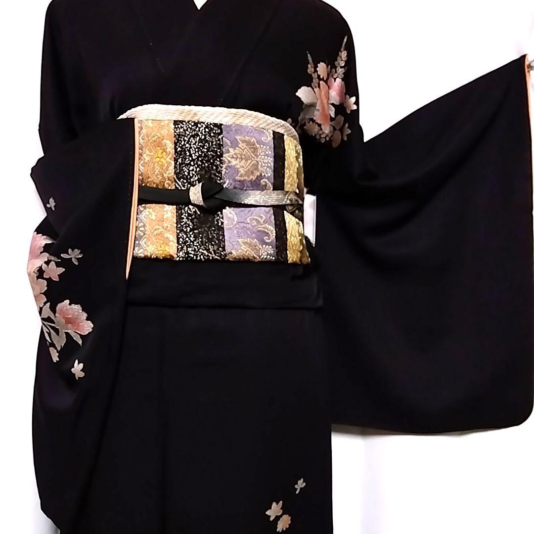 付下げ セット 袋帯 和田光正 作家物 落款 黒 花車 一つ紋