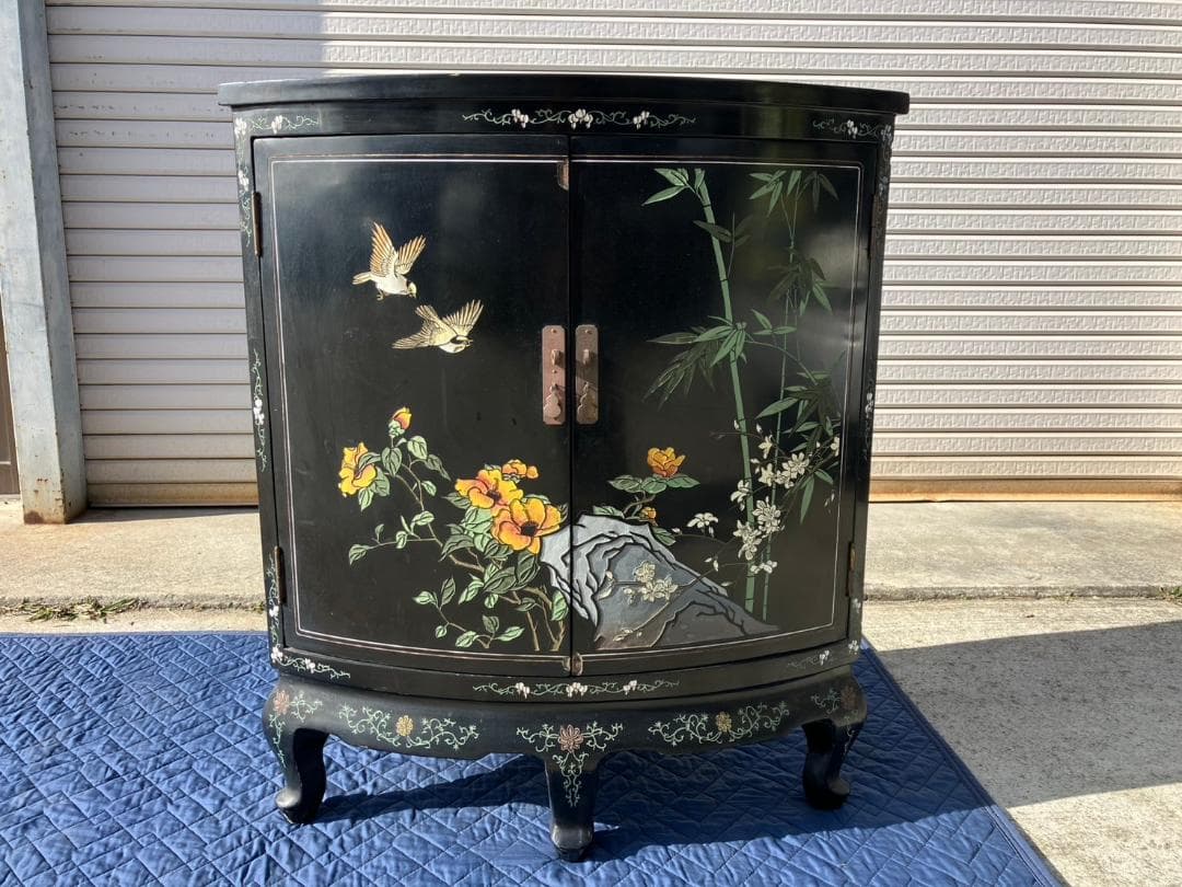 中国美術★飾り棚★花鳥画★和風★コーナーキャビネット