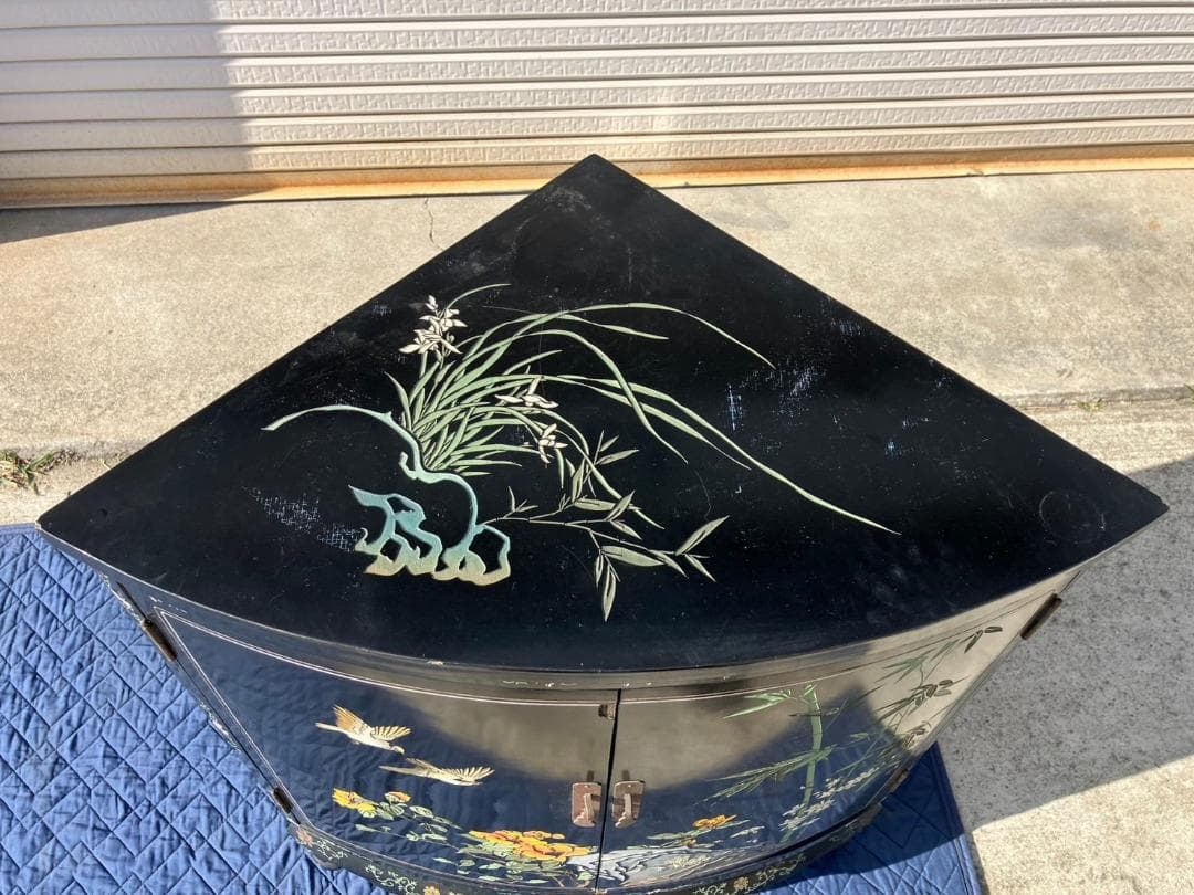 中国美術★飾り棚★花鳥画★和風★コーナーキャビネット