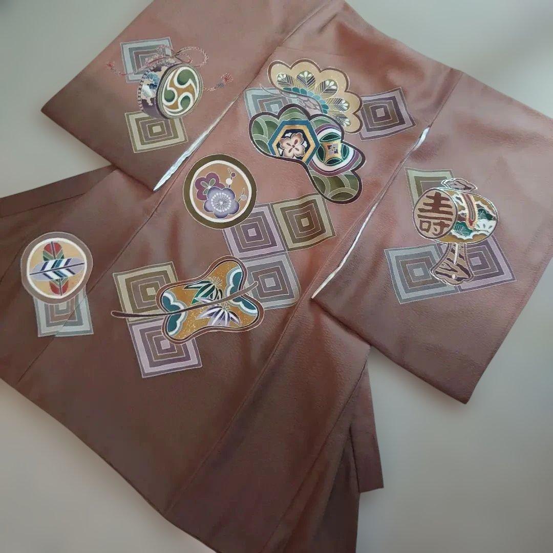 【美品】正絹 日本製 京都一秀 産着 長襦袢付 男児　光悦茶　袴付　高級