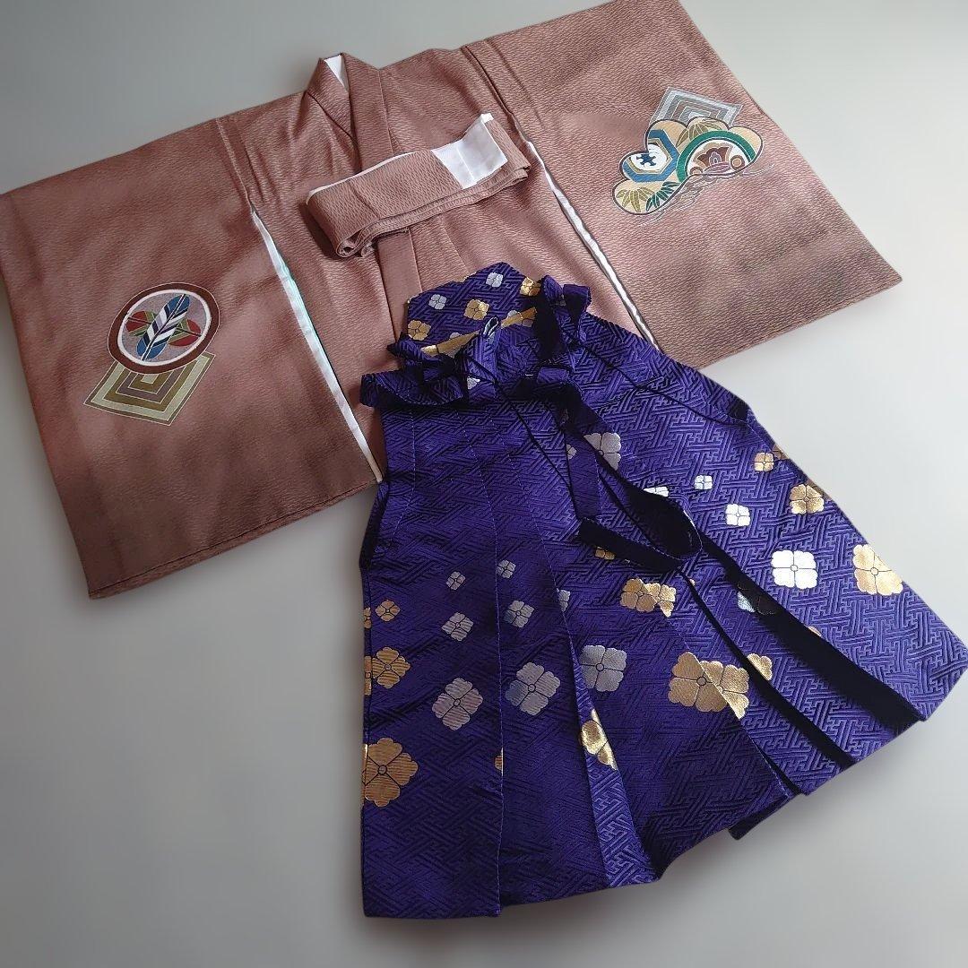 【美品】正絹 日本製 京都一秀 産着 長襦袢付 男児　光悦茶　袴付　高級