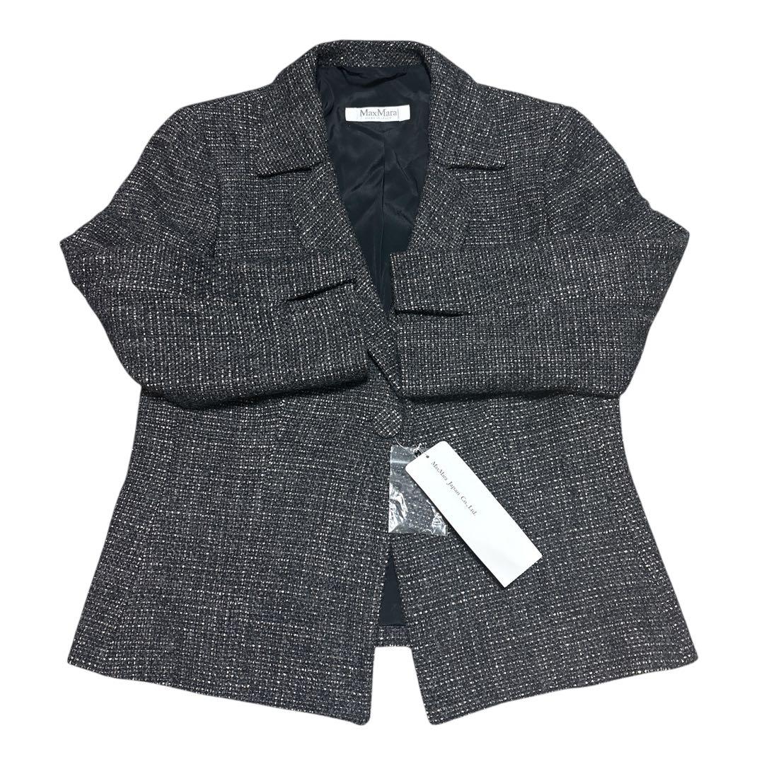 【新品・タグ付き】MaxMara ツイードテーラードジャケット　シルク混　42