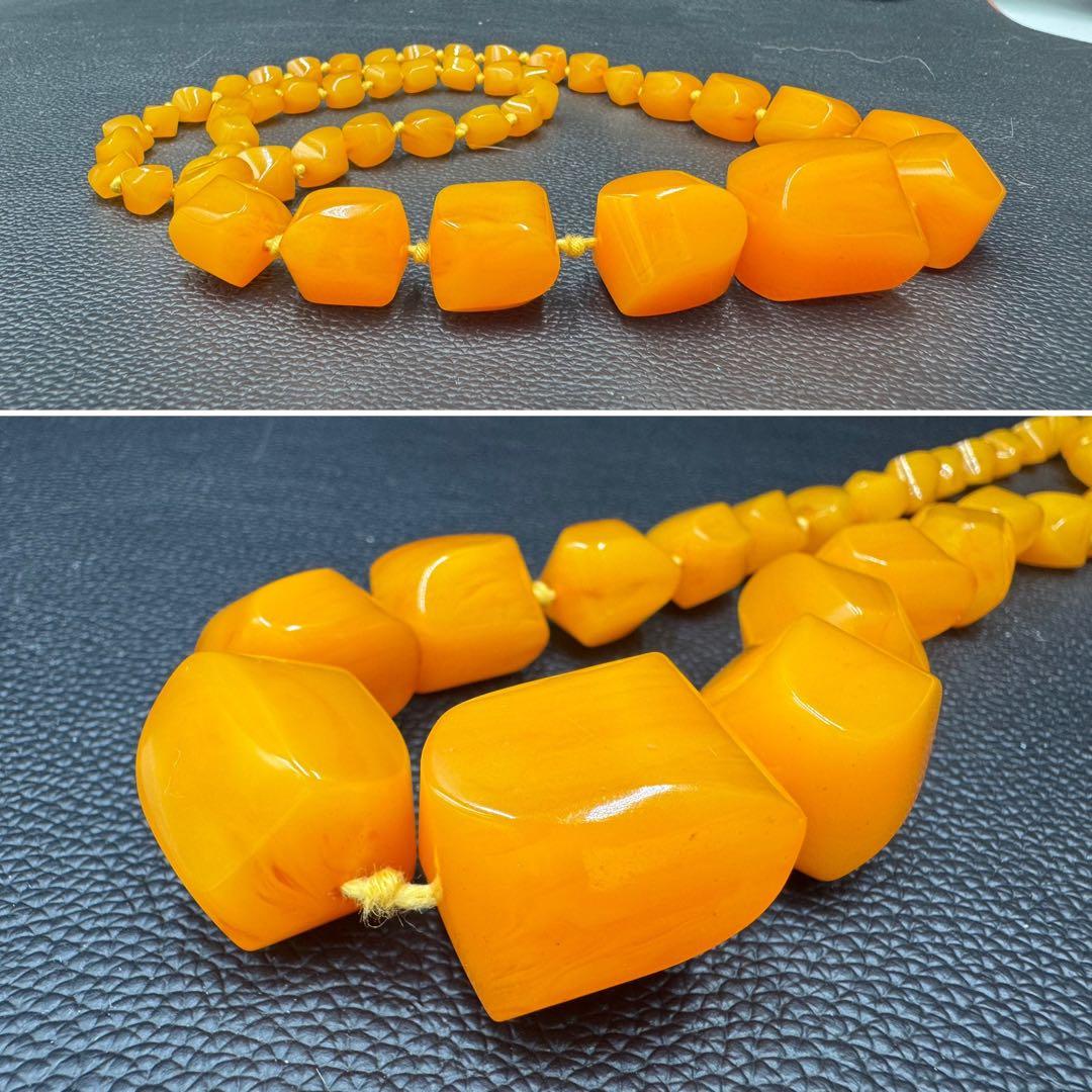 出品終了‼️ソビエト　アンティーク　琥珀ロイヤルアンバー　ロングネックレス　現状