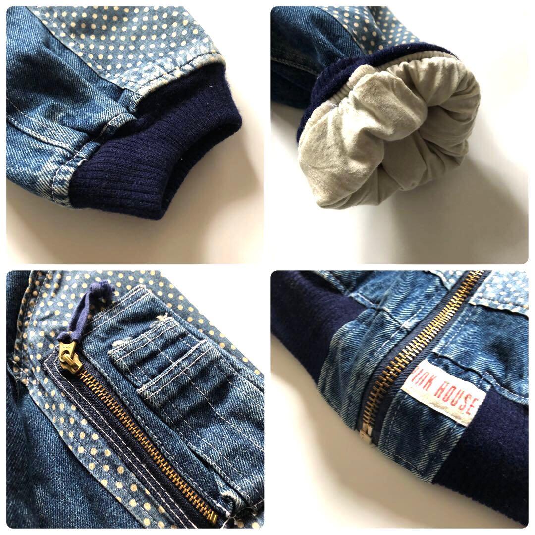 ★レトロ★ピンクハウス ロゴデニムジップジャケット ドット 切替 ブルー